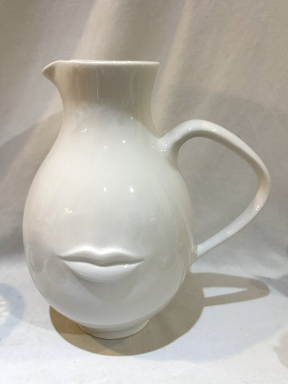 JONATHAN ADLER Double Sided Lips Mustache White Ceramic Muse Pitcher